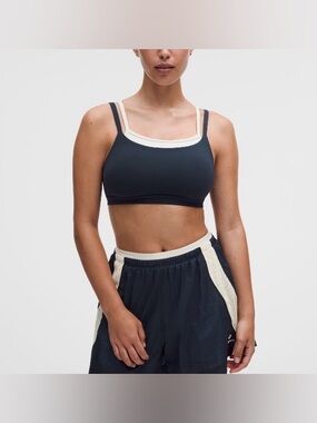 Lululemon Layered Cami Strap Bra True Navy/Ivory *Light Support C/D Sz Large NWT